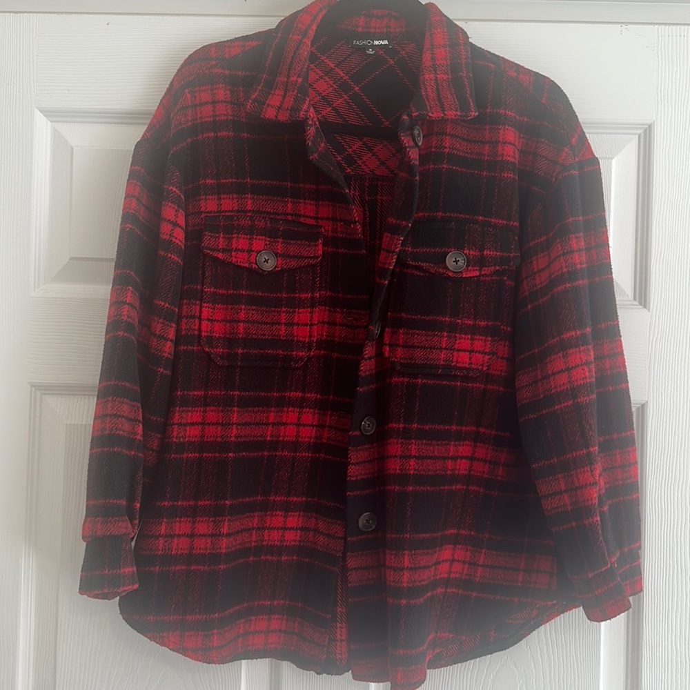 Black and red flannel shacket